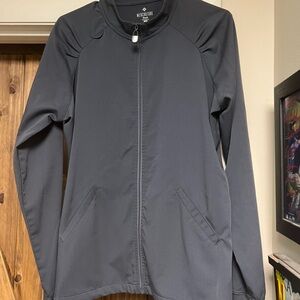 Women gray scrub, zip front jacket.  MedCouture Touch